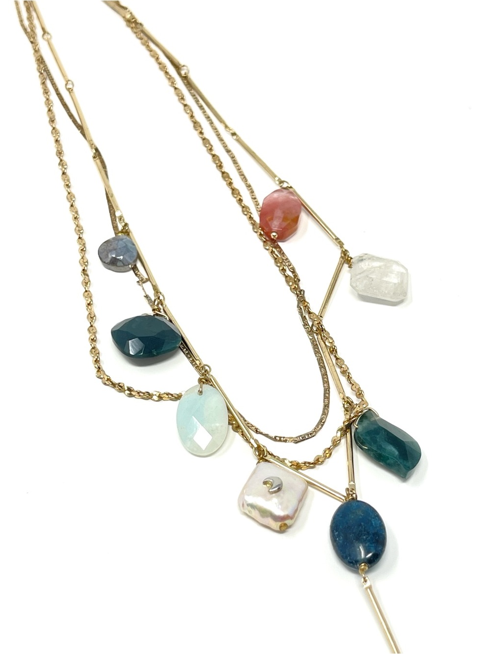New Anthropologie Stone Charm Necklace Gold - Picture 3 of 5